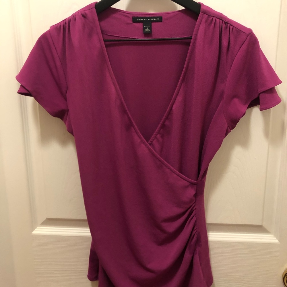 Banana Republic cross blouse with layer cap sleeve
